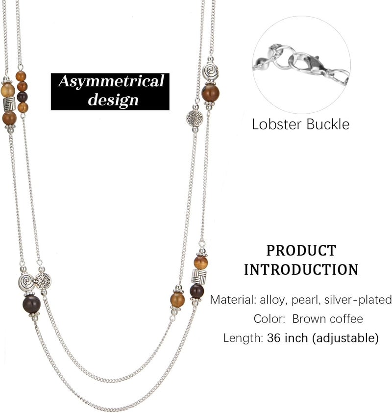 BULINLIN Layered Silver Long Necklace for Women Turquoise Stone Beaded Strand Sweater Chain Necklaces Fashion Costume Jewelry Gifts for Mom - Image 4
